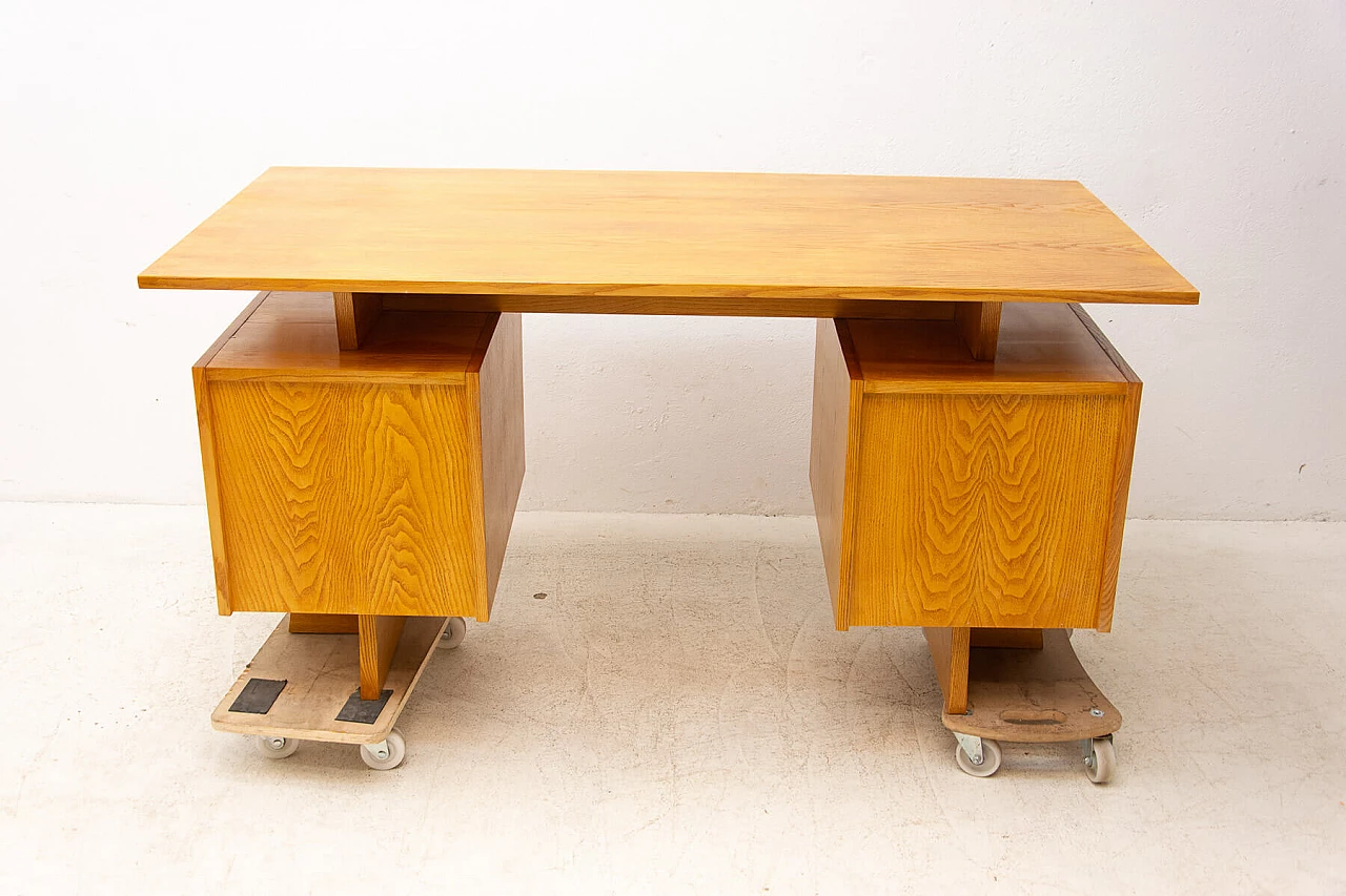 Beech and plywood desk with six drawers, 1970s 18