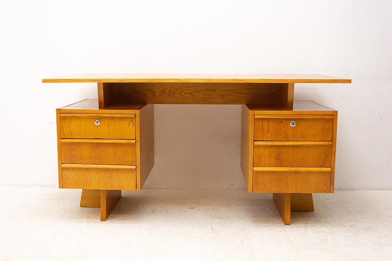 Beech and plywood desk with six drawers, 1970s 19