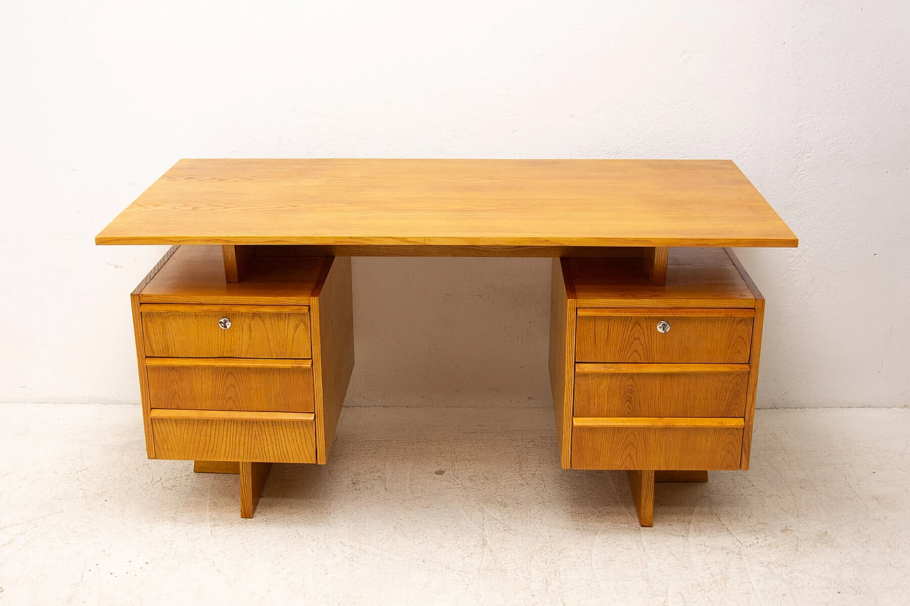 Beech and plywood desk with six drawers, 1970s 20