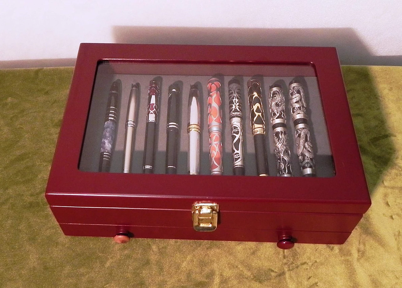 Wooden box with collection pens, 1990s 1