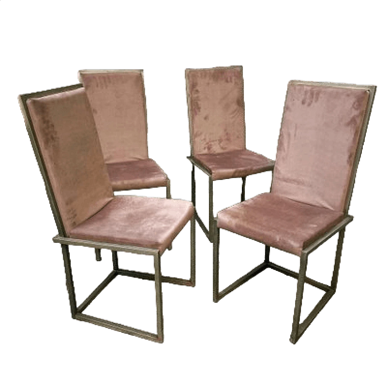 4 Brass chairs covered in alcantara, 1980s 8