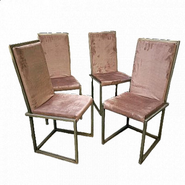 4 Brass chairs covered in alcantara, 1980s