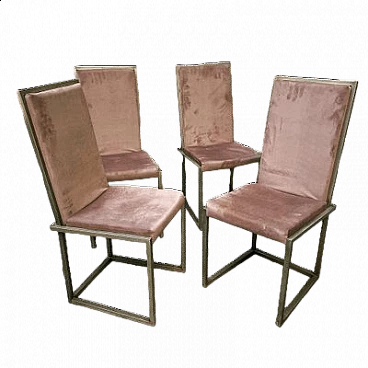 4 Brass chairs covered in alcantara, 1980s