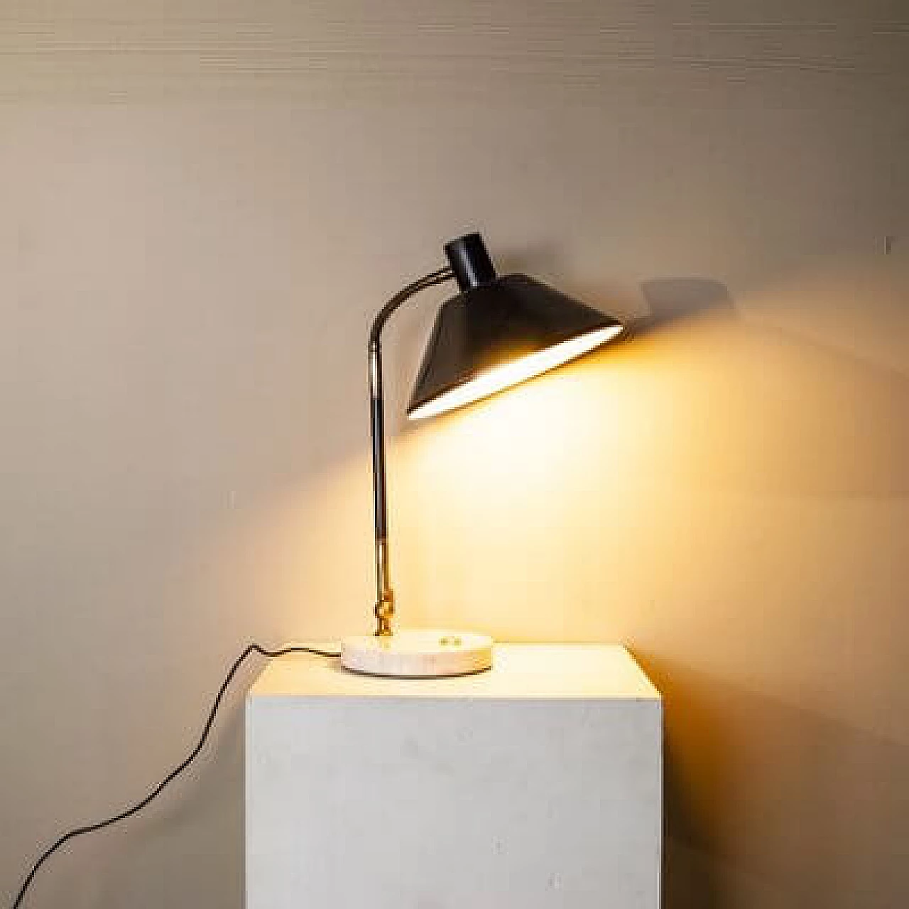 Metal table lamp with marble base by Stilux Milano, 1950s 4