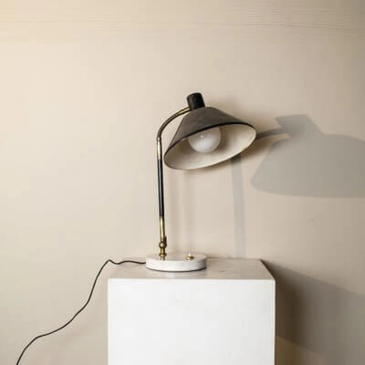 Metal table lamp with marble base by Stilux Milano, 1950s 5