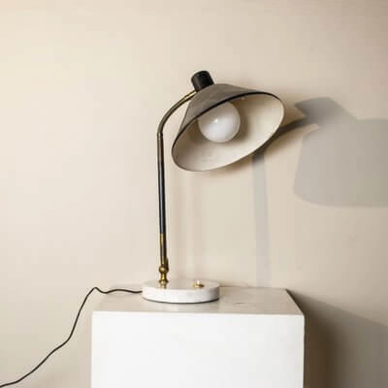 Metal table lamp with marble base by Stilux Milano, 1950s 7