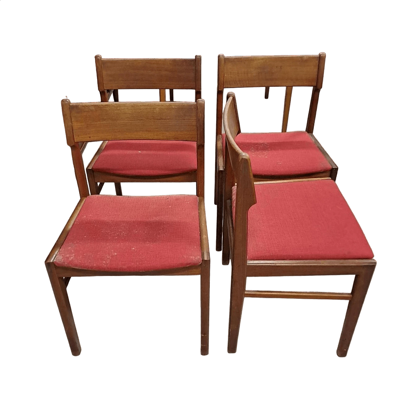 4 Danish teak chairs with red seat, 1960s 5