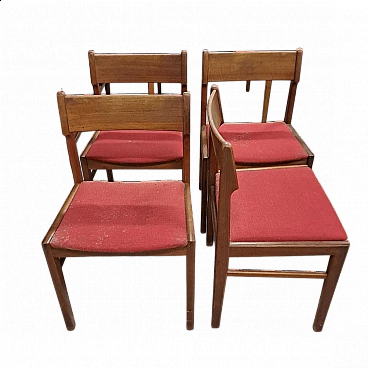 4 Danish teak chairs with red seat, 1960s
