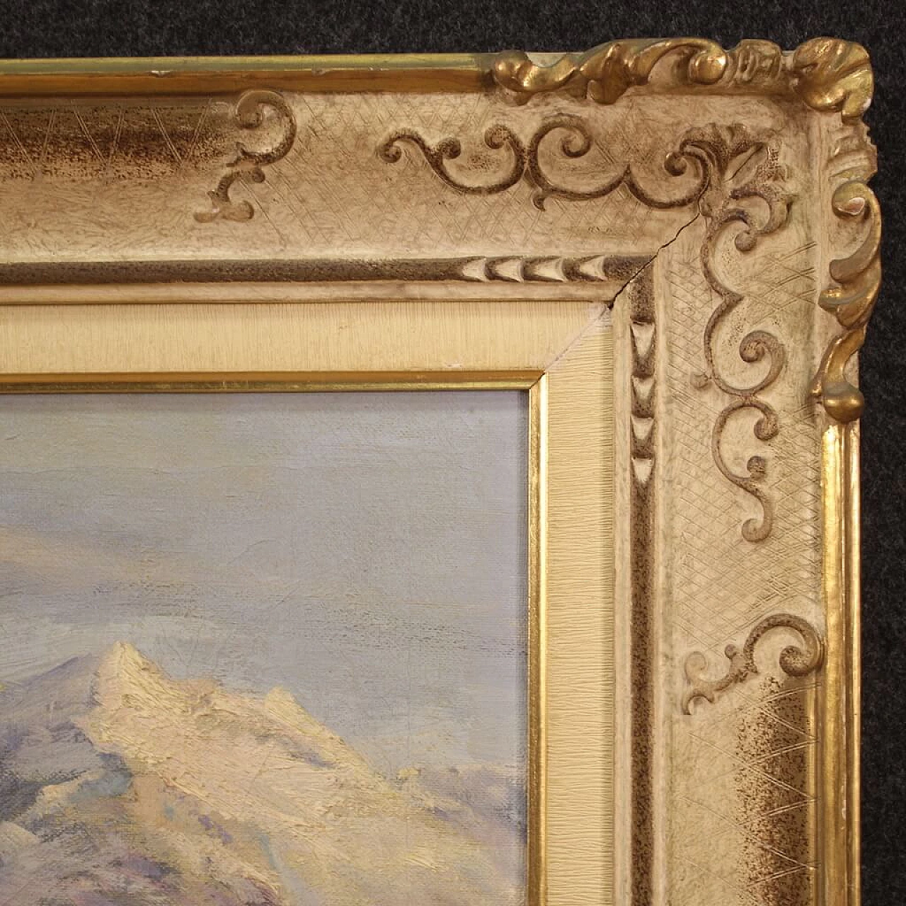 Cesare Bentivoglio, landscape with chalet and mountains, oil painting on canvas 7