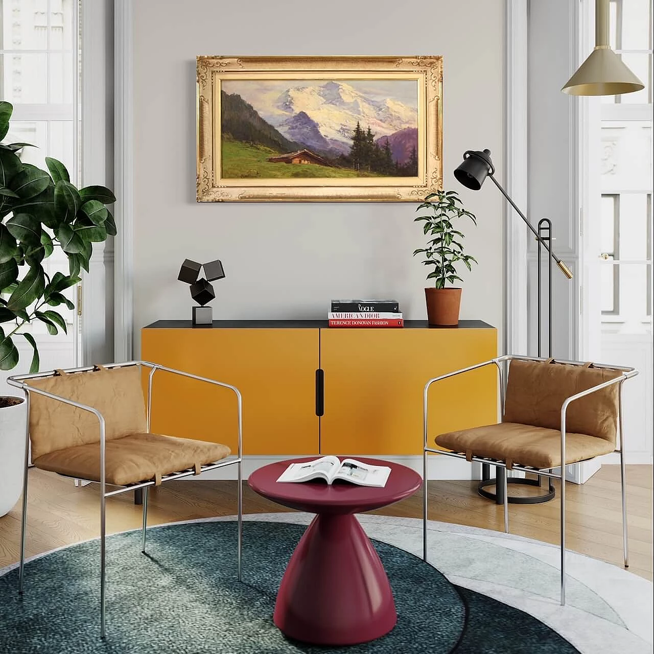 Cesare Bentivoglio, landscape with chalet and mountains, oil painting on canvas 12