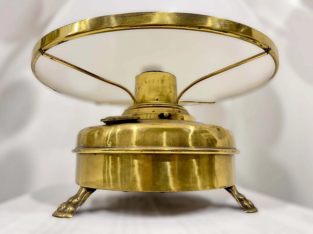 Table lamp with brass base and glass shade, 1950s 1