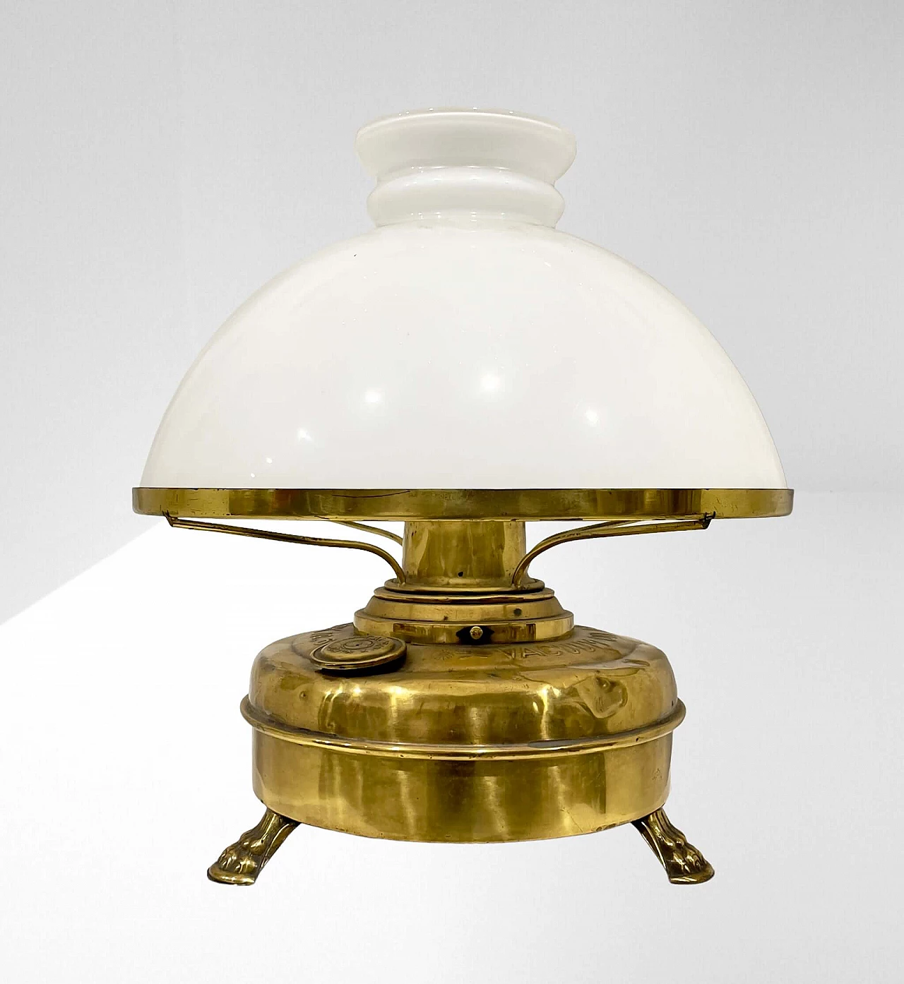 Table lamp with brass base and glass shade, 1950s 4