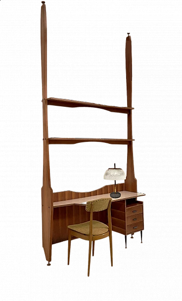 Desk with attached bookcase and chair, 1950s