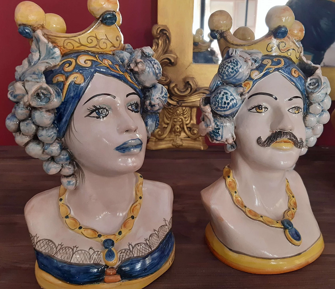 Pair of painted ceramic half-bust Moor's Heads 1