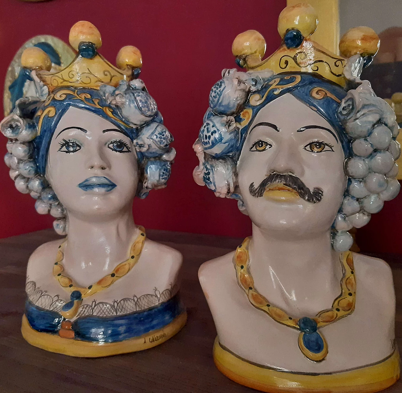 Pair of painted ceramic half-bust Moor's Heads 2