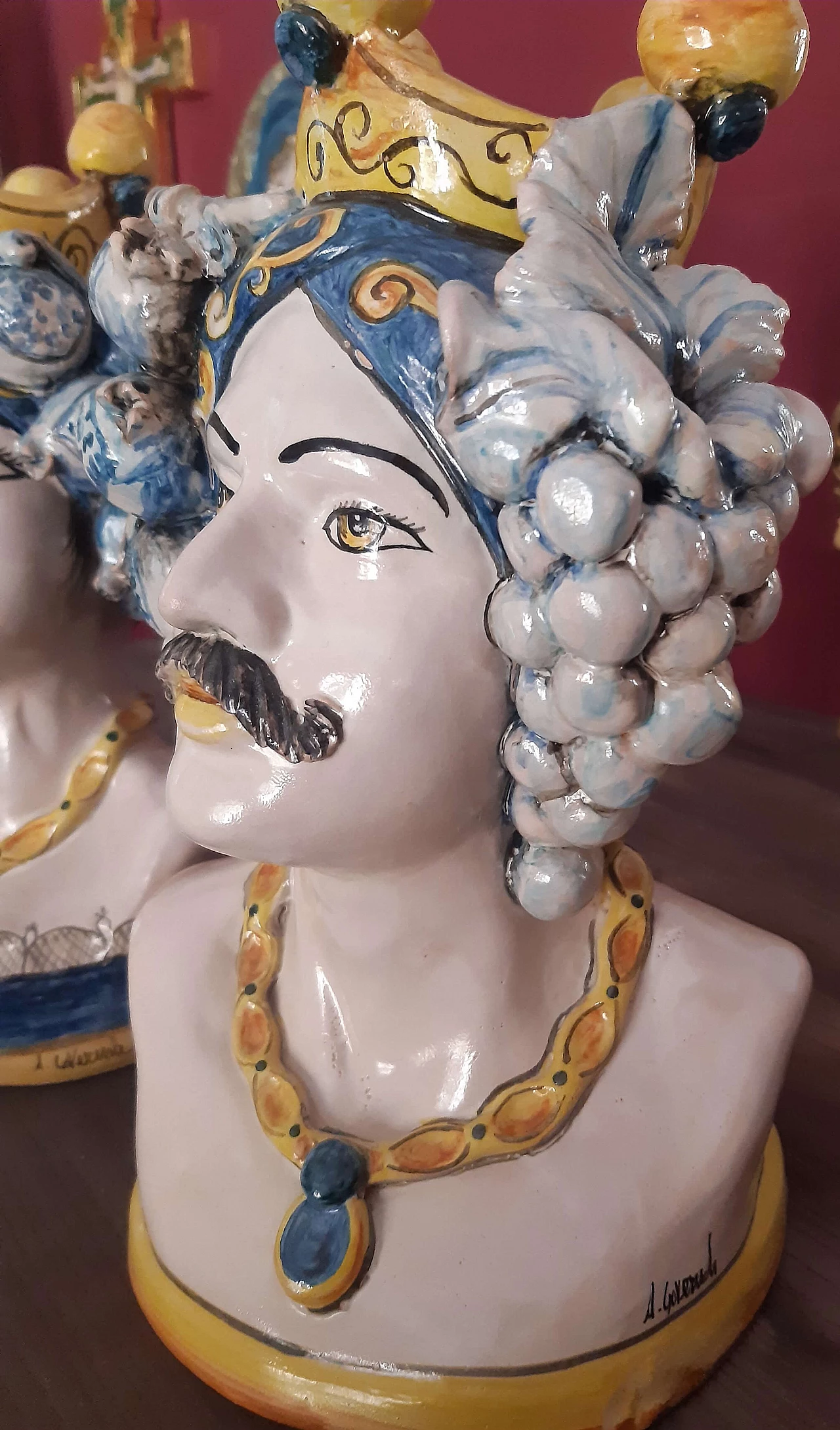 Pair of painted ceramic half-bust Moor's Heads 5