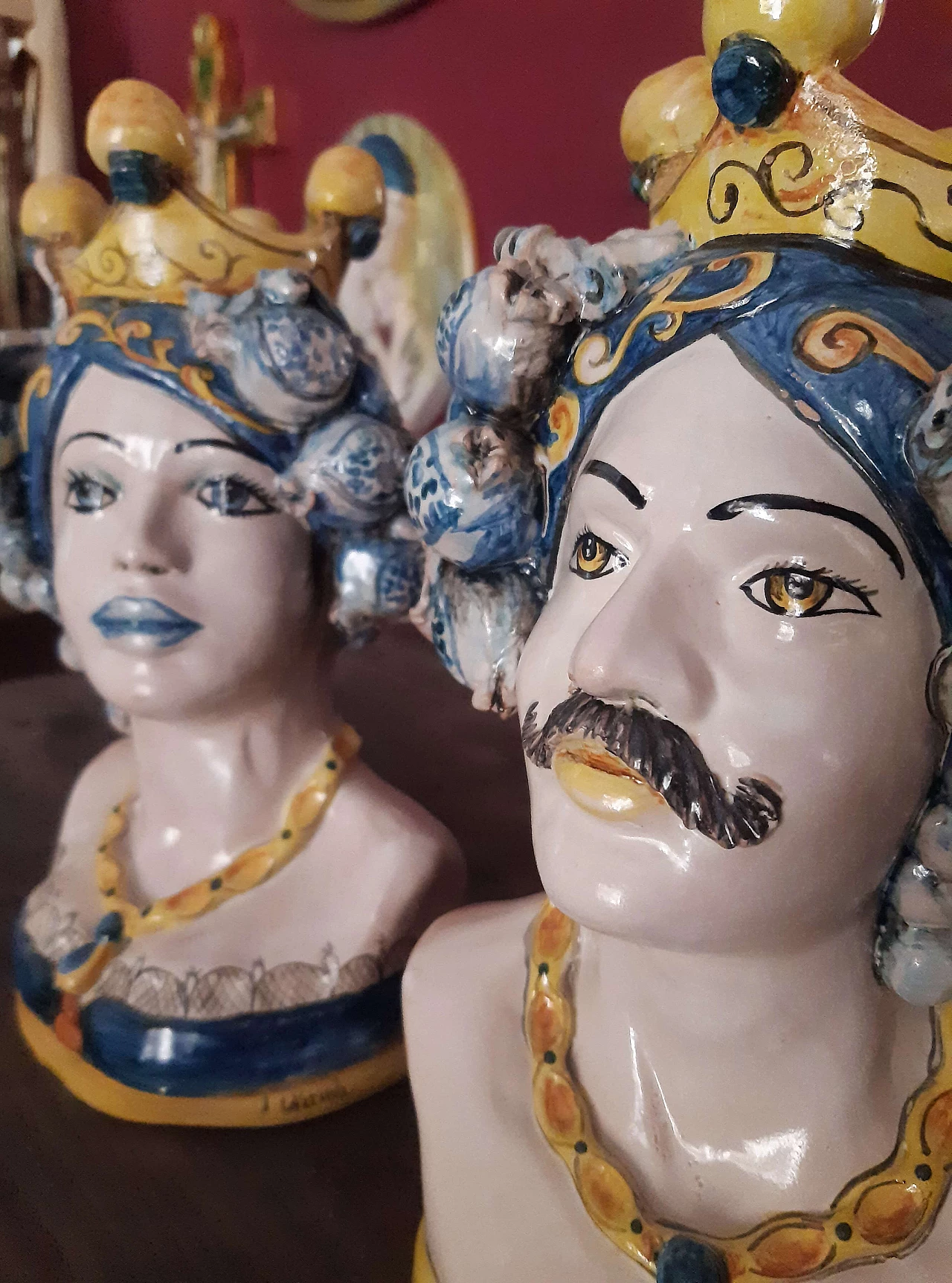 Pair of painted ceramic half-bust Moor's Heads 6