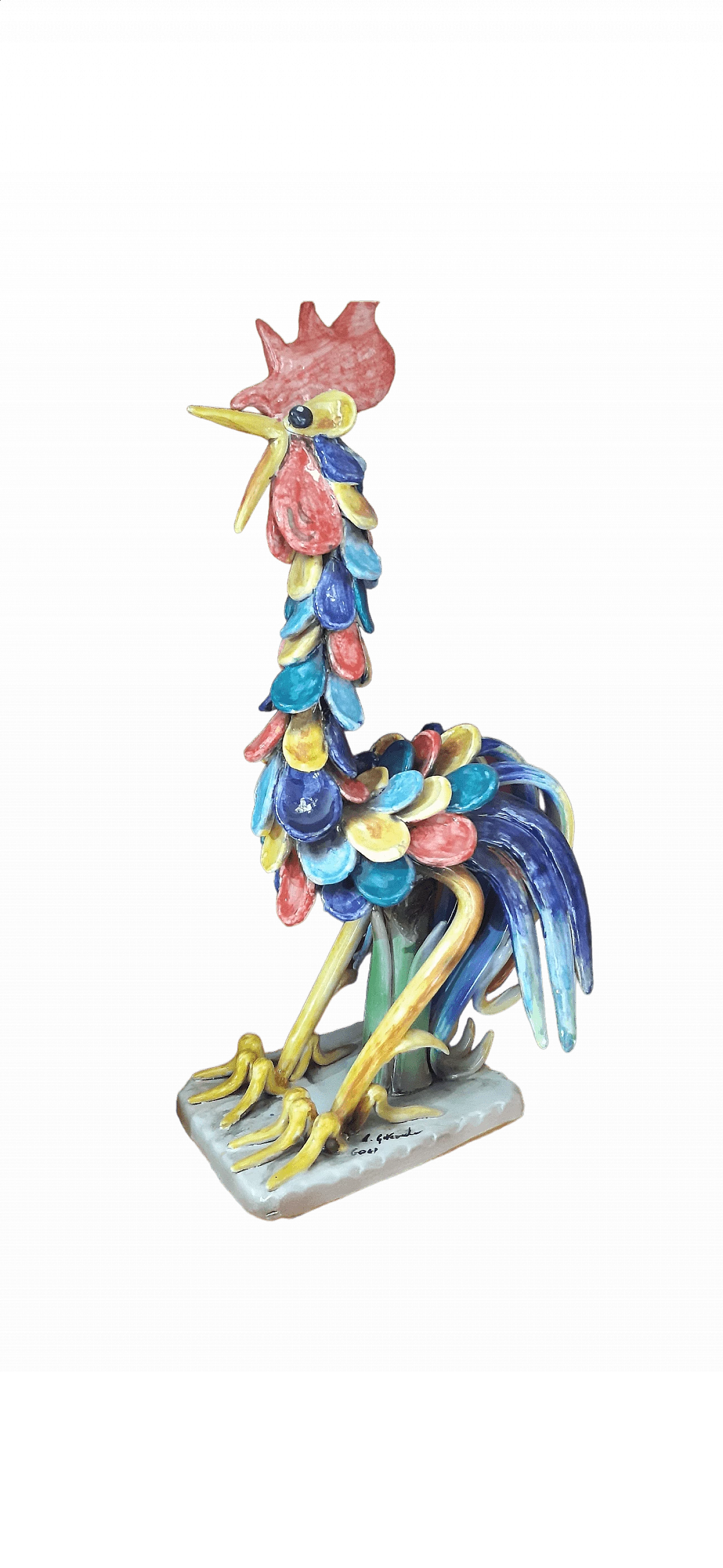 Gallo da combattimento in ceramica multicolore 7