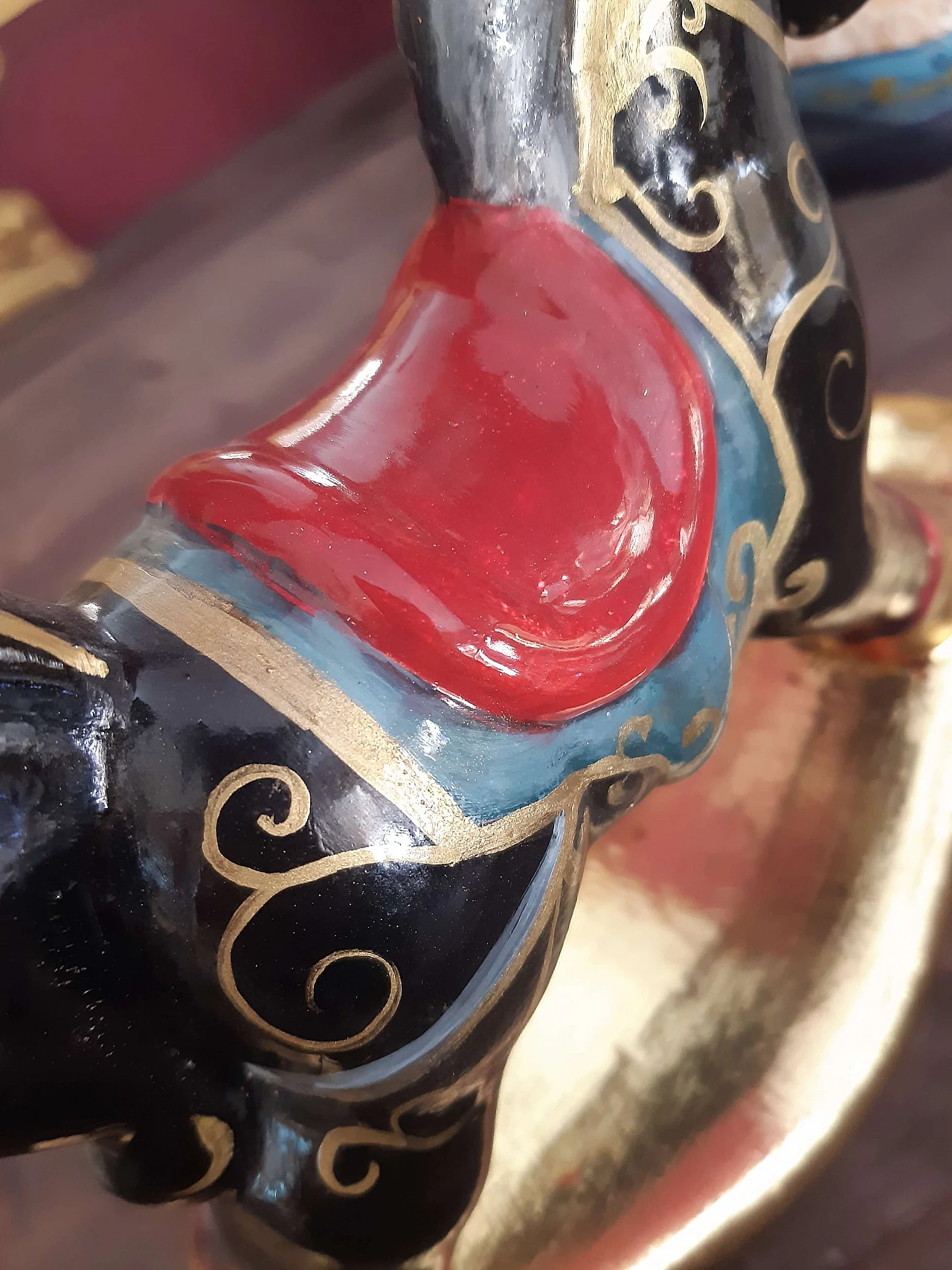 Painted and gilded terracotta rocking horse, 1990s 6