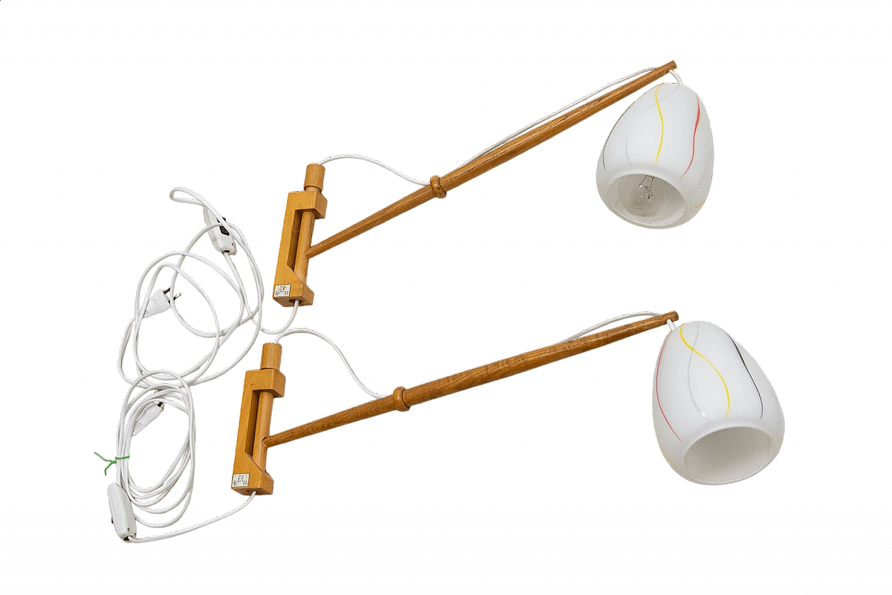 Coppia di applique in faggio e vetro di ULUV, anni '60 17