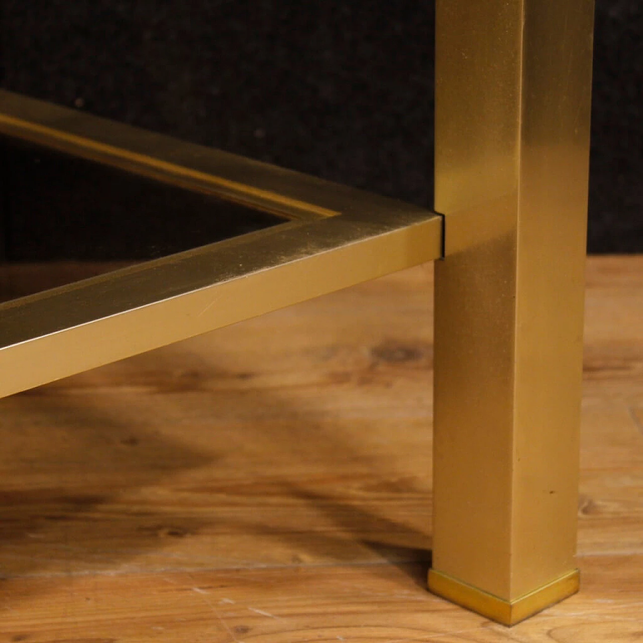 French gilded metal and glass coffee table with double shelf, 1980s 12