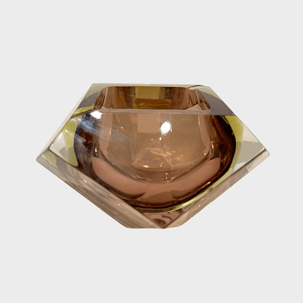 Posacenere prisma in vetro di Murano color ambra, anni '70 1