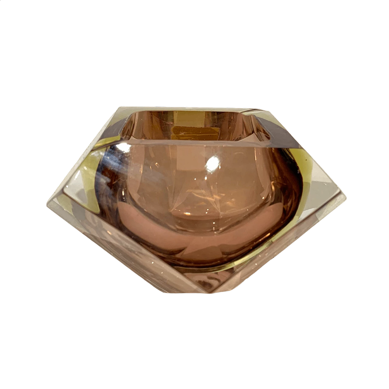 Posacenere prisma in vetro di Murano color ambra, anni '70 9
