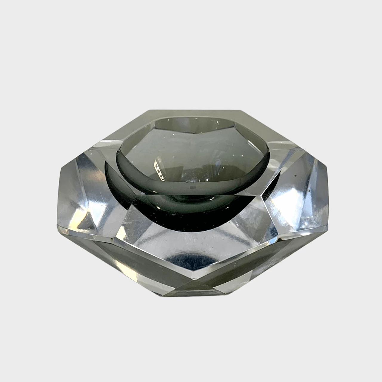 Posacenere a forma di diamante in vetro di Murano grigio, anni '70 1