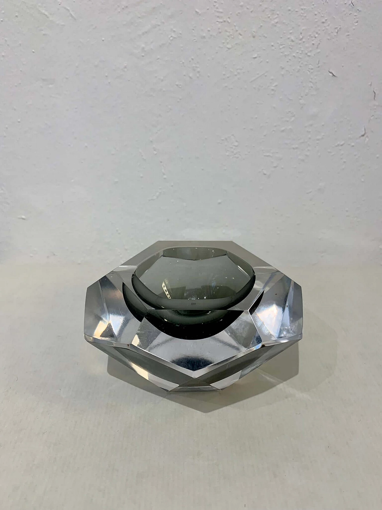 Posacenere a forma di diamante in vetro di Murano grigio, anni '70 3