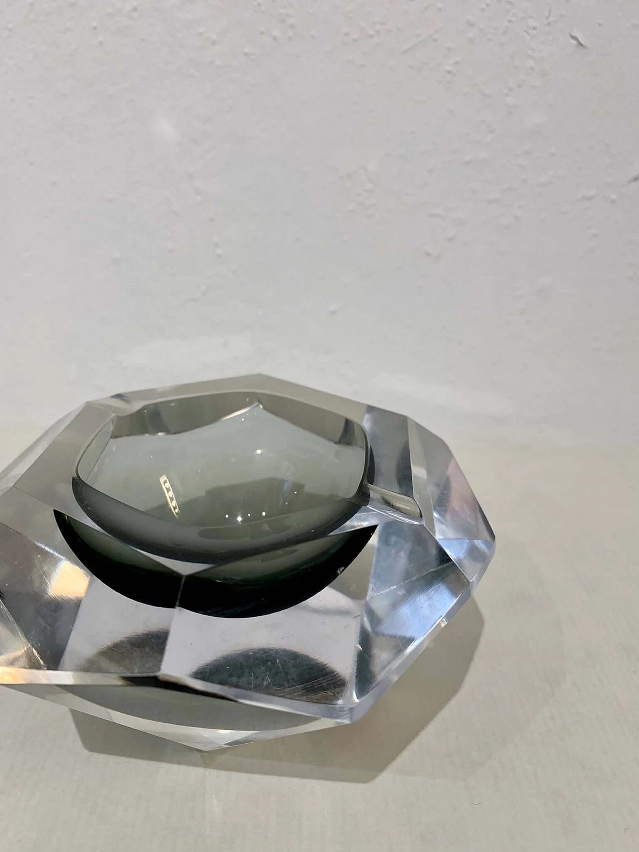 Posacenere a forma di diamante in vetro di Murano grigio, anni '70 4