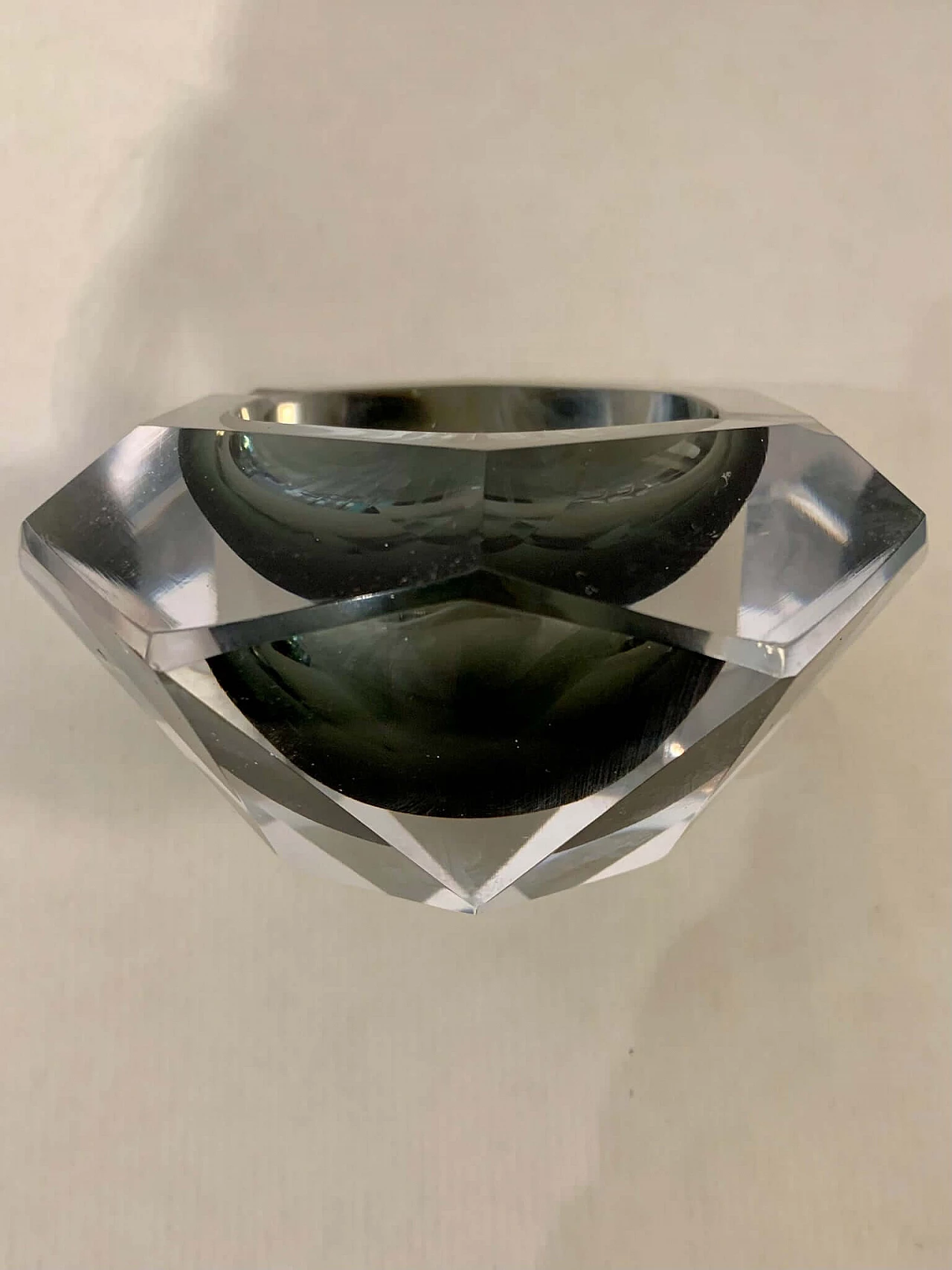 Posacenere a forma di diamante in vetro di Murano grigio, anni '70 6