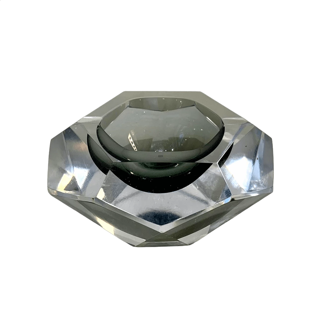 Posacenere a forma di diamante in vetro di Murano grigio, anni '70 9