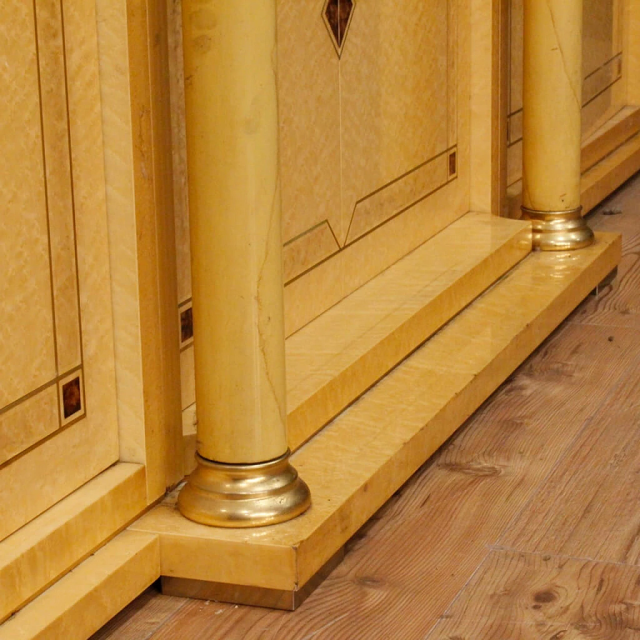 Bookcase with glass cabinet in exotic wood with brass and faux tortoiseshell details 9