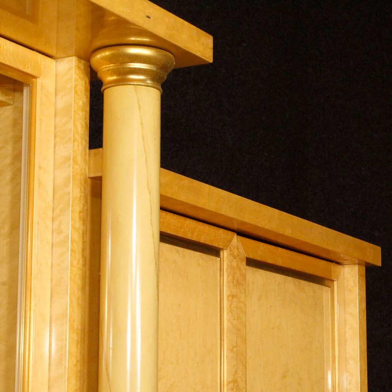 Bookcase with glass cabinet in exotic wood with brass and faux tortoiseshell details 10