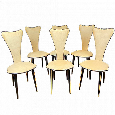 6 Solid wood dining chairs by Umberto Mascagni, 1950s