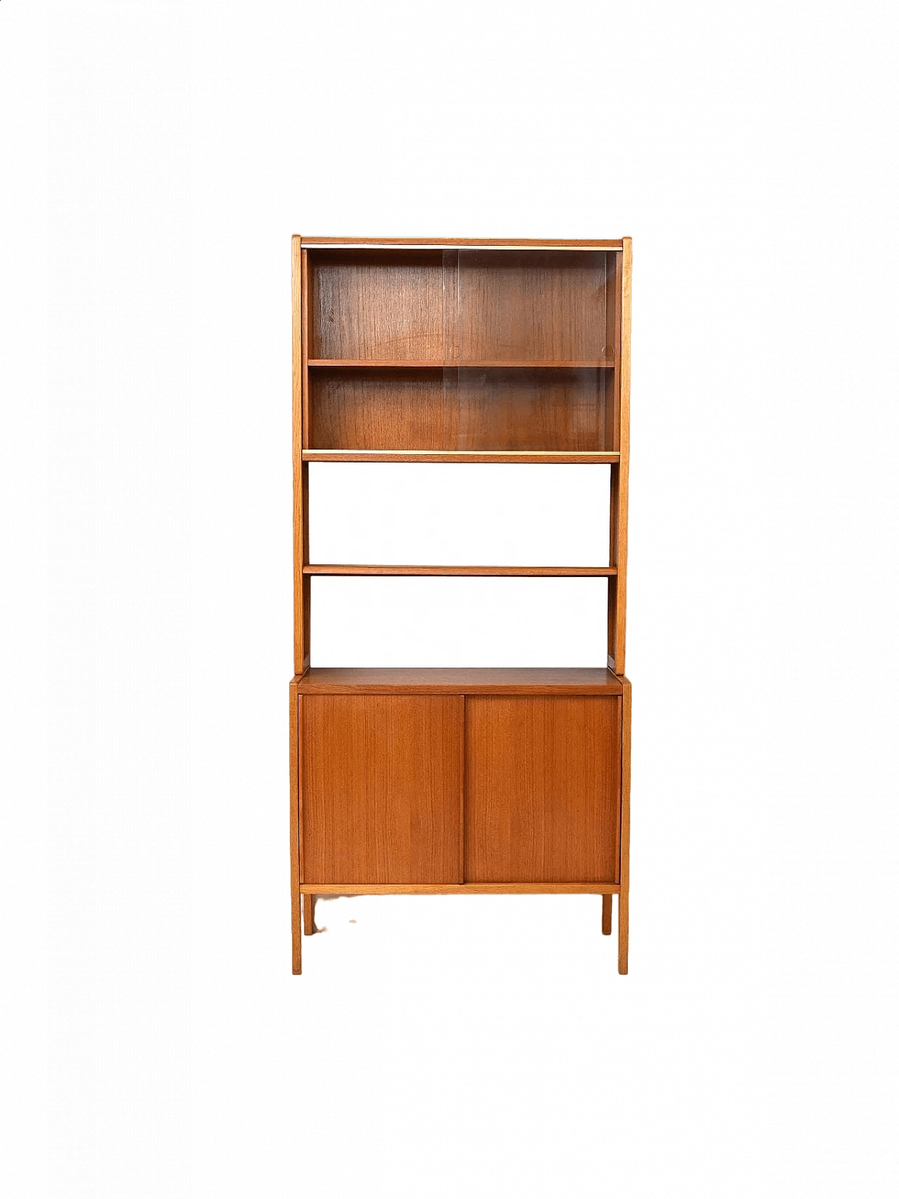 Scandinavian teak and oak bookcase with sliding doors, 1960s 13