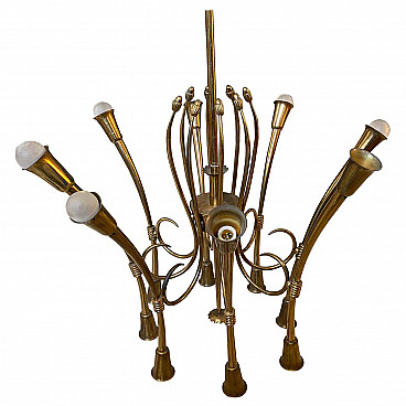 Brass 16-light chandelier by Oscar Torlasco, 1960s