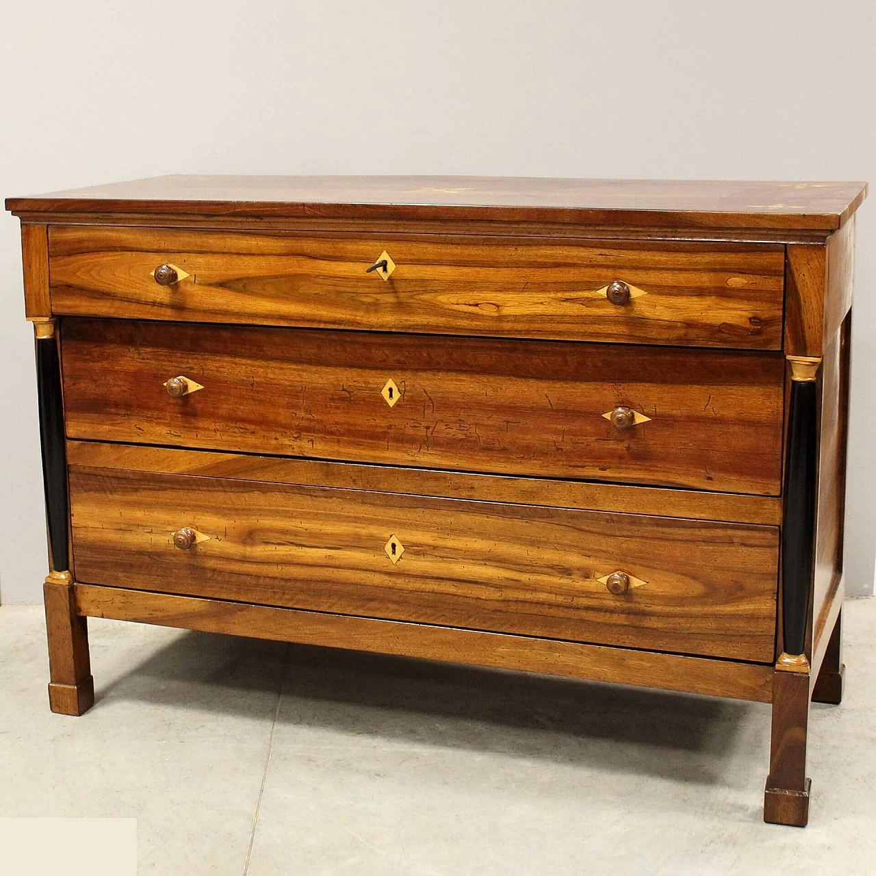 Empire inlaid walnut dresser, early 19th century 2