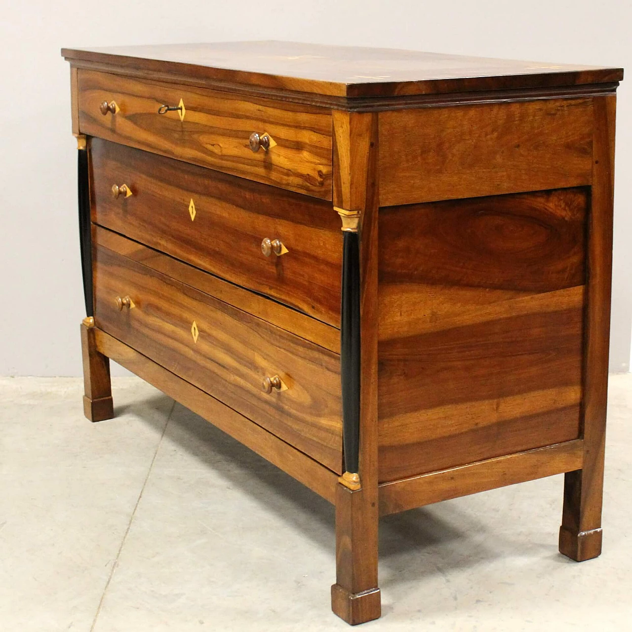 Empire inlaid walnut dresser, early 19th century 10