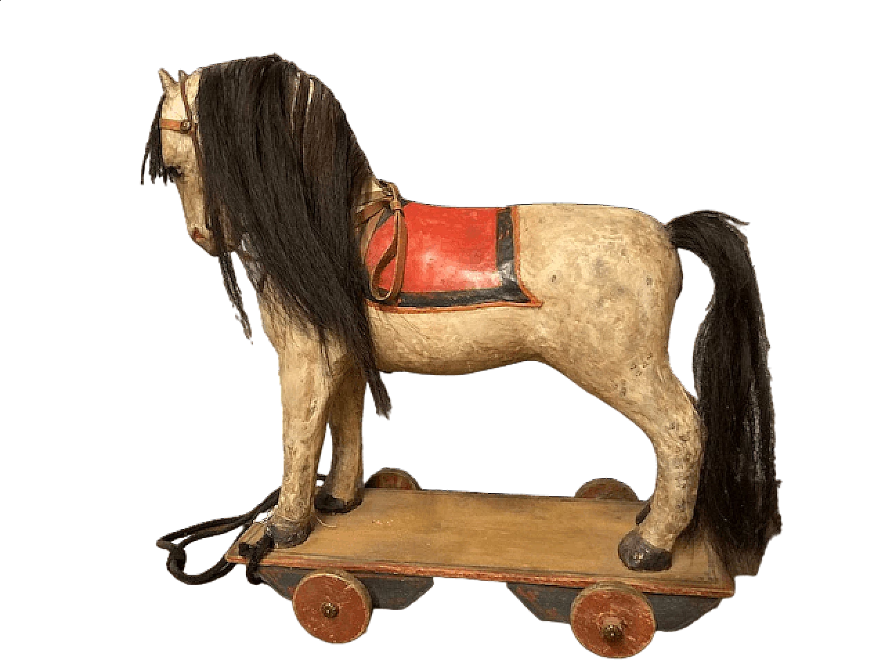 Painted wood and papier-mâché horse with wheels, late 19th century 15