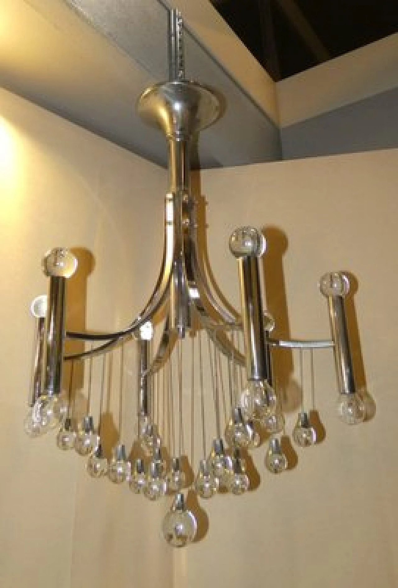 Chromed steel and crystal chandelier by Gaetano Sciolari, 1970s 1