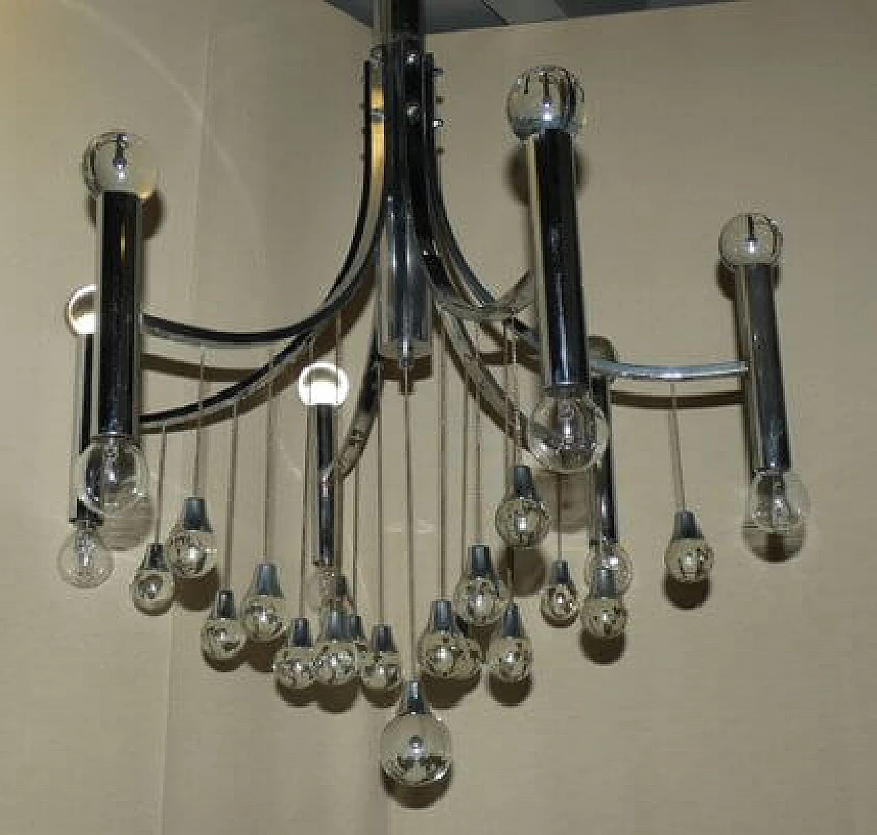 Chromed steel and crystal chandelier by Gaetano Sciolari, 1970s 3
