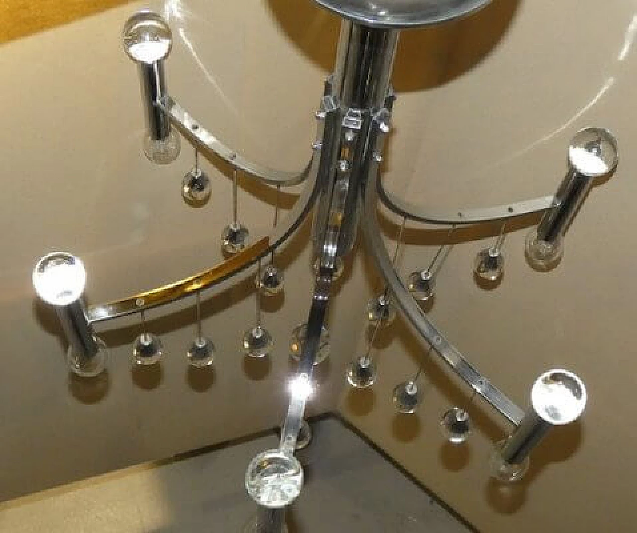 Chromed steel and crystal chandelier by Gaetano Sciolari, 1970s 4