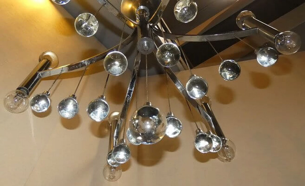 Chromed steel and crystal chandelier by Gaetano Sciolari, 1970s 6