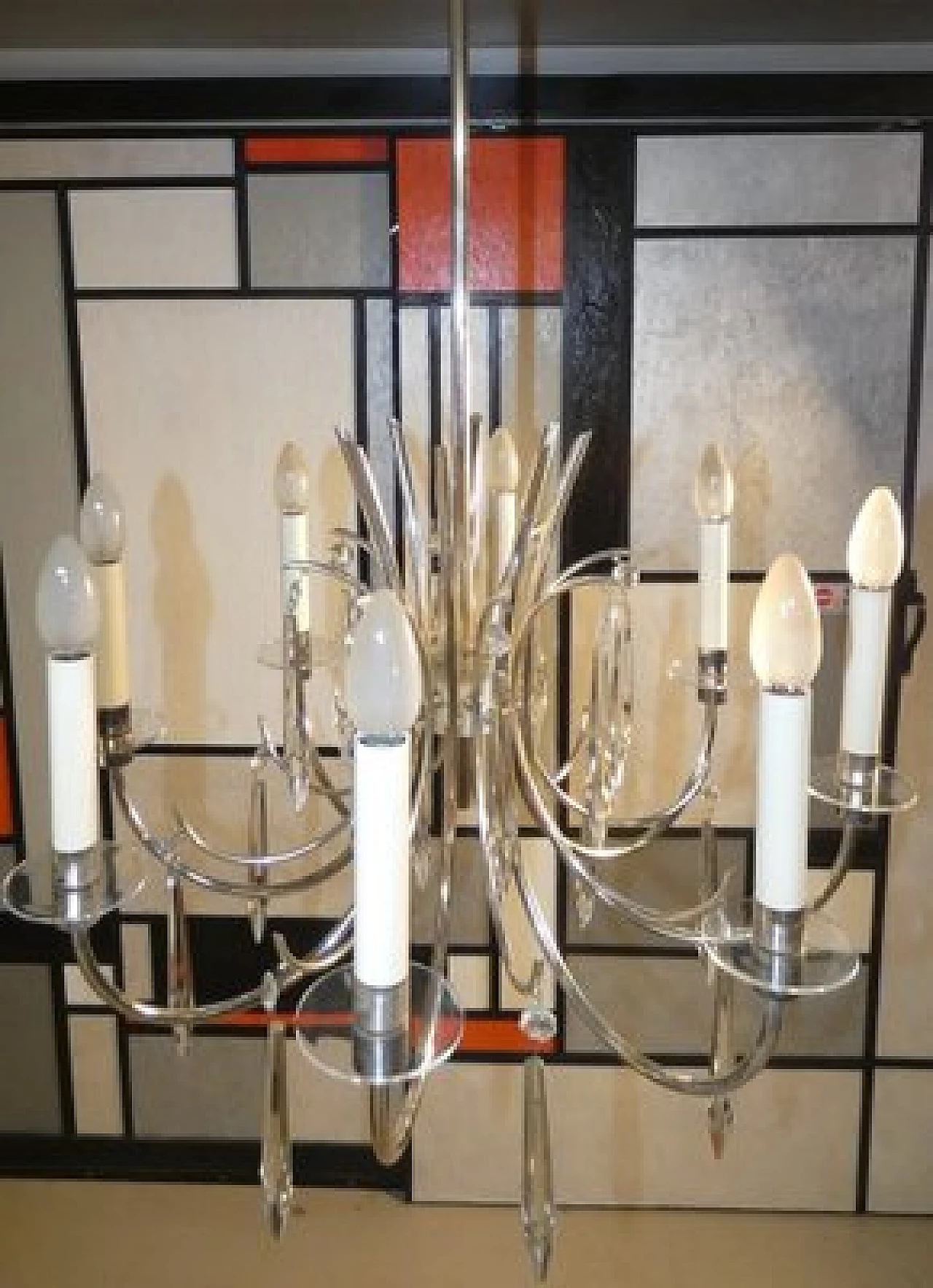 Lampadario Ovali in argento e cristallo di Gaetano Sciolari, anni '70 1