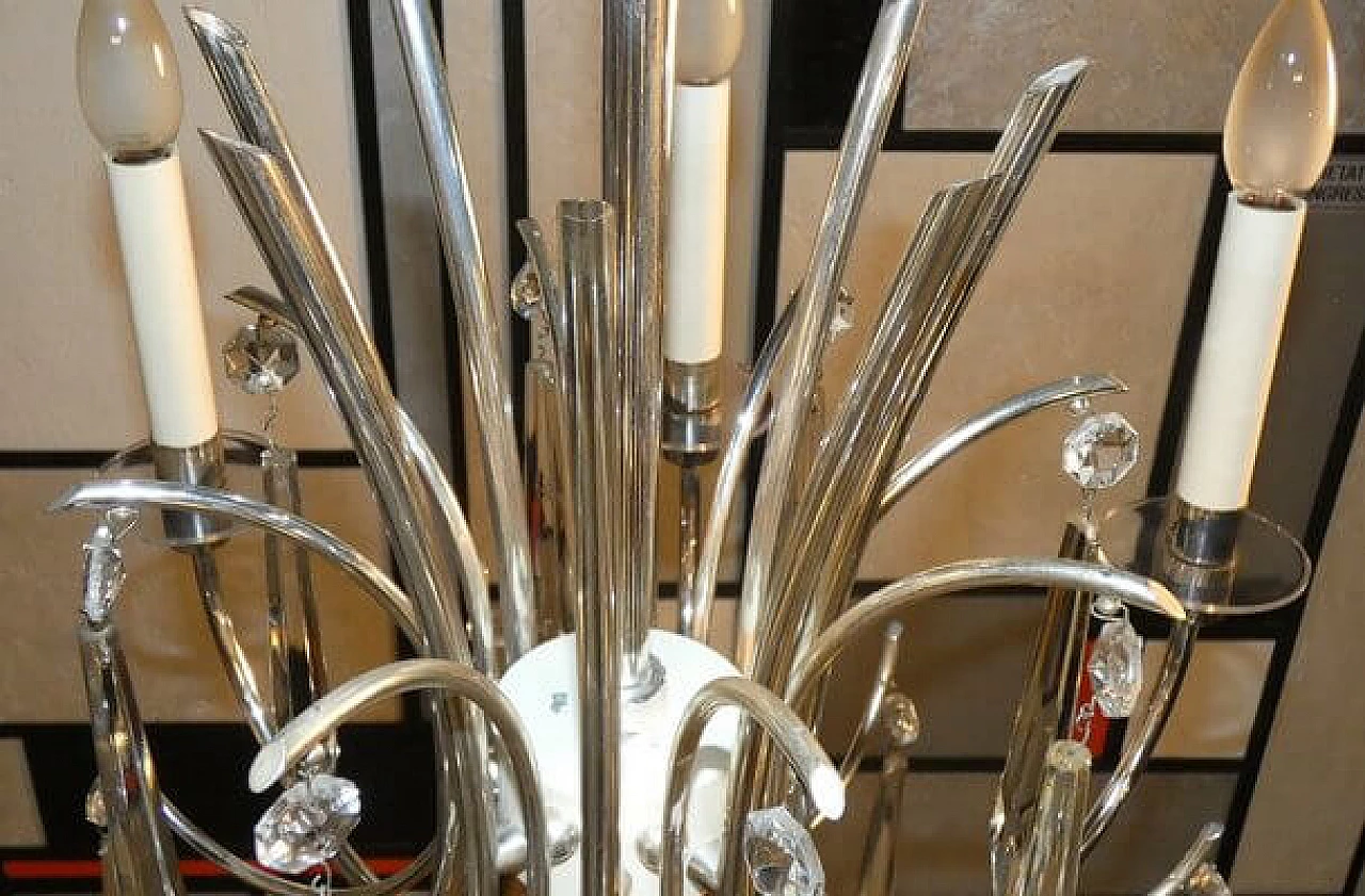 Silver and crystal Ovali chandelier by Gaetano Sciolari, 1970s 5