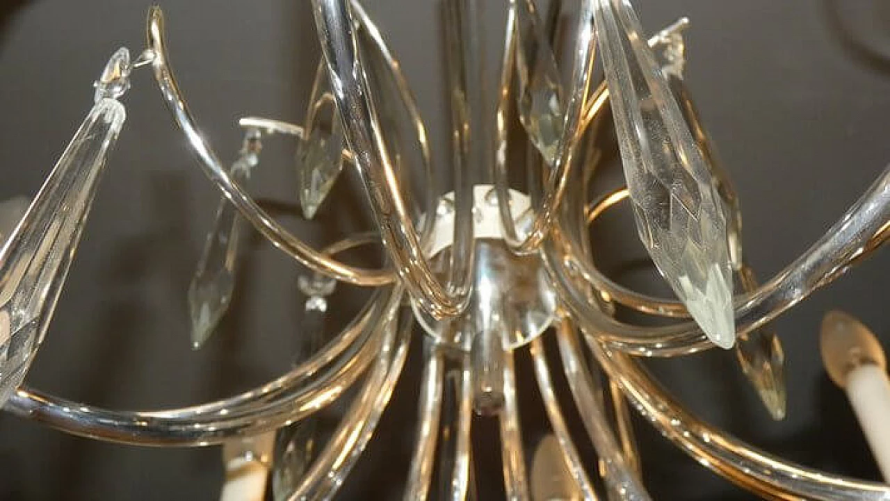 Silver and crystal Ovali chandelier by Gaetano Sciolari, 1970s 9