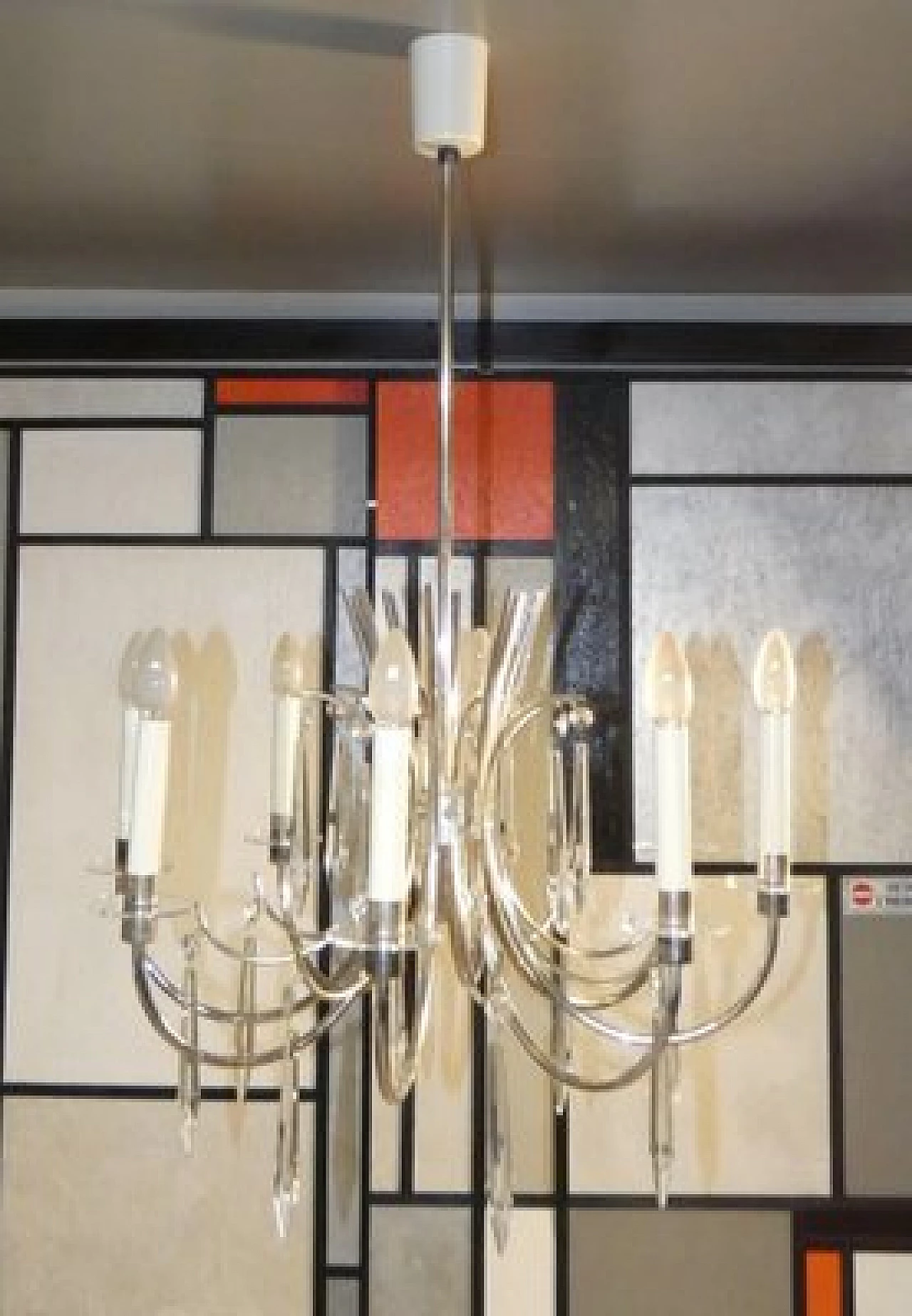 Lampadario Ovali in argento e cristallo di Gaetano Sciolari, anni '70 11