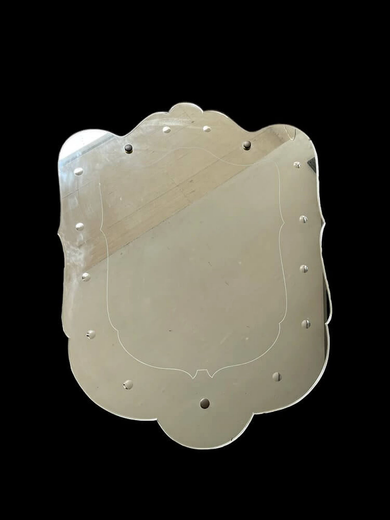 Specchio da parete Art Déco in vetro acidato, anni '50 2