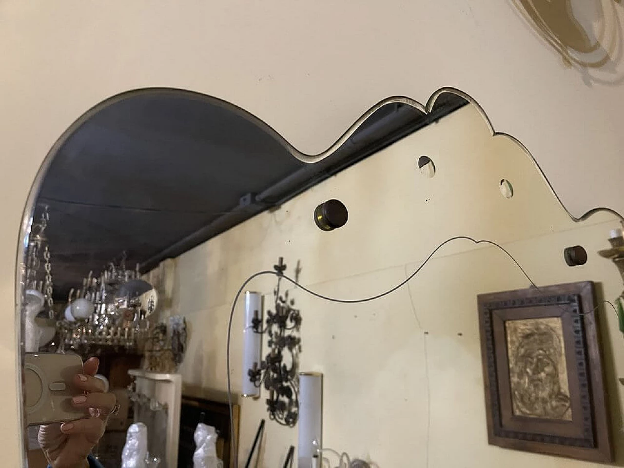 Specchio da parete Art Déco in vetro acidato, anni '50 4